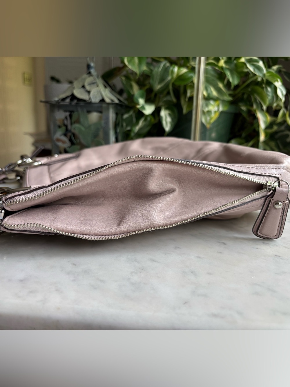 Coach Kristin Pale Pink Leather Expandable Shoulder Bag with Silver Hardware - Picture 7 of 10
